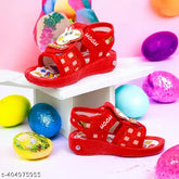 Red canvas and rubber embellished sandals for boys aged 2, with whistle CHU CHU sound music - perfect for all seasons